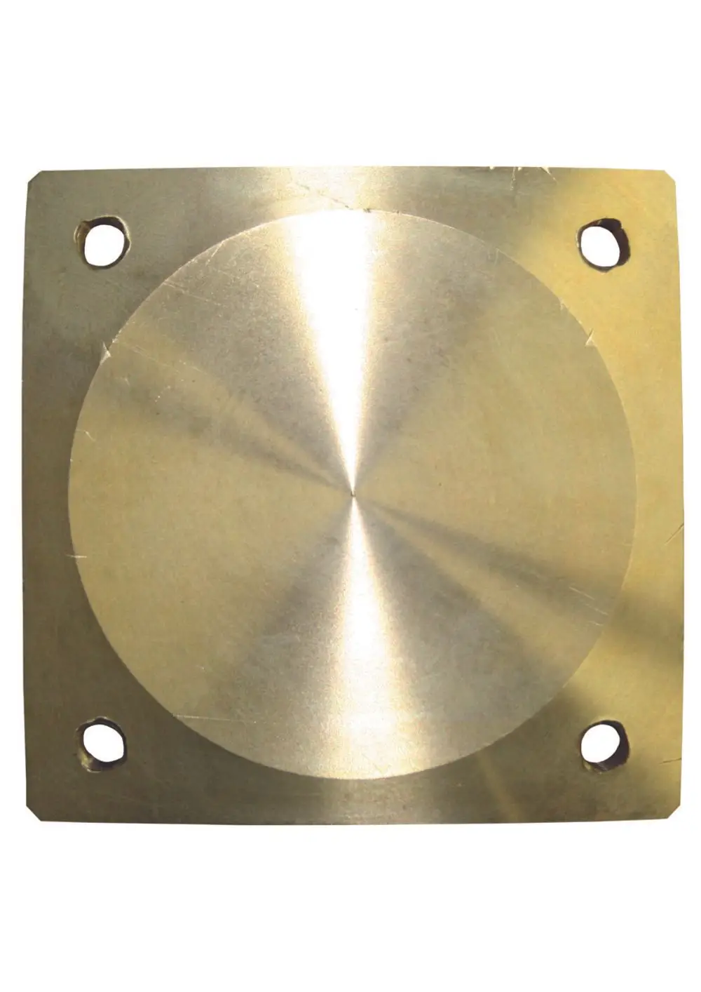 Judo Montagedeckel aus Metall, quadratisch mit runder Vertiefung in der Mitte und mehreren Bohrungen zur Befestigung an den Ecken.